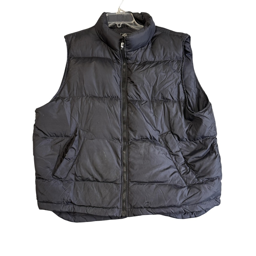 Eddie Bauer Vest Mens Large Black Goose Down Puffer Quilted Zip Pockets Outdoor